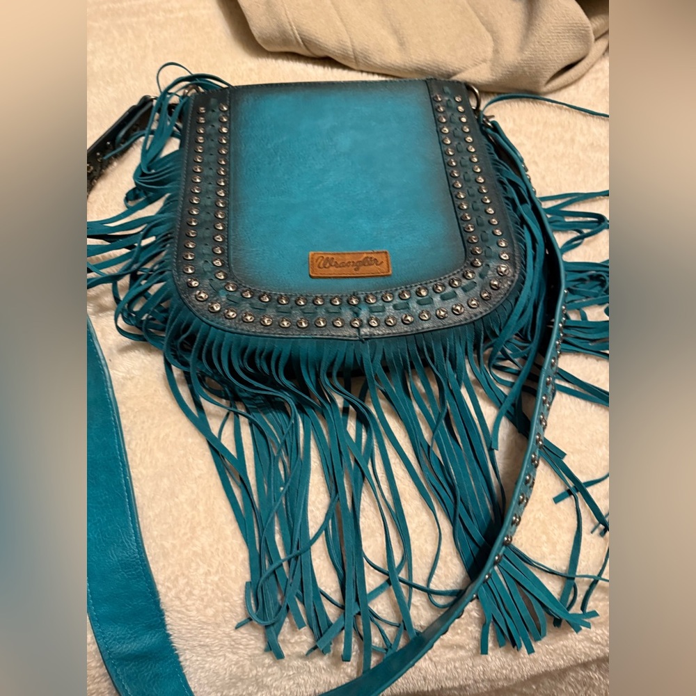 Wrangler Blue Crossbody Bag with Fringe